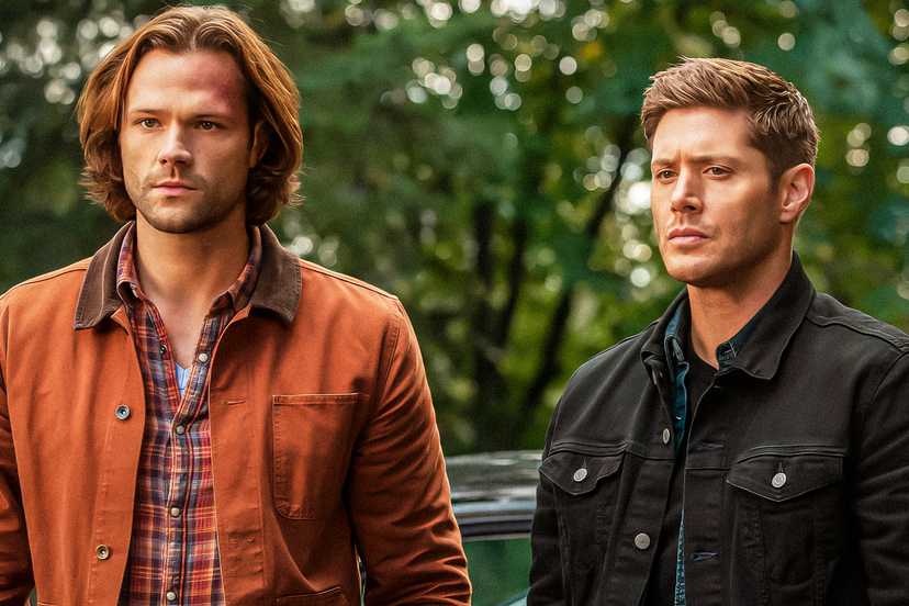 Dean (Jensen Ackles) and Sam (Jared Padalecki) staring at something in Supernatural.