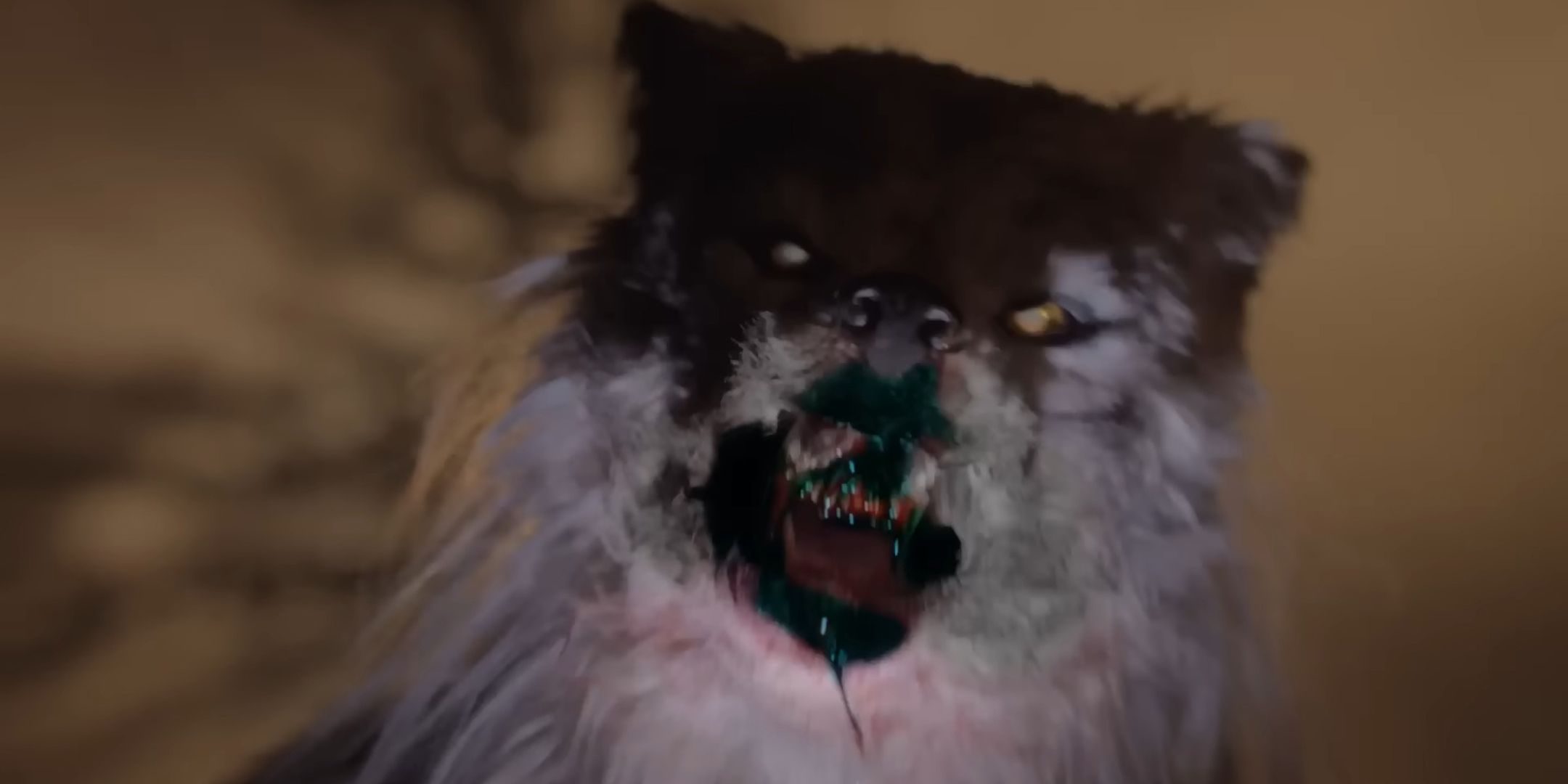 The Wolf Man creature roaring at the camera in Alma and the Wolf