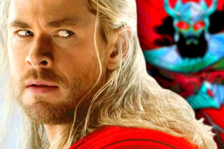 thor looking intimidated by a powerful red god