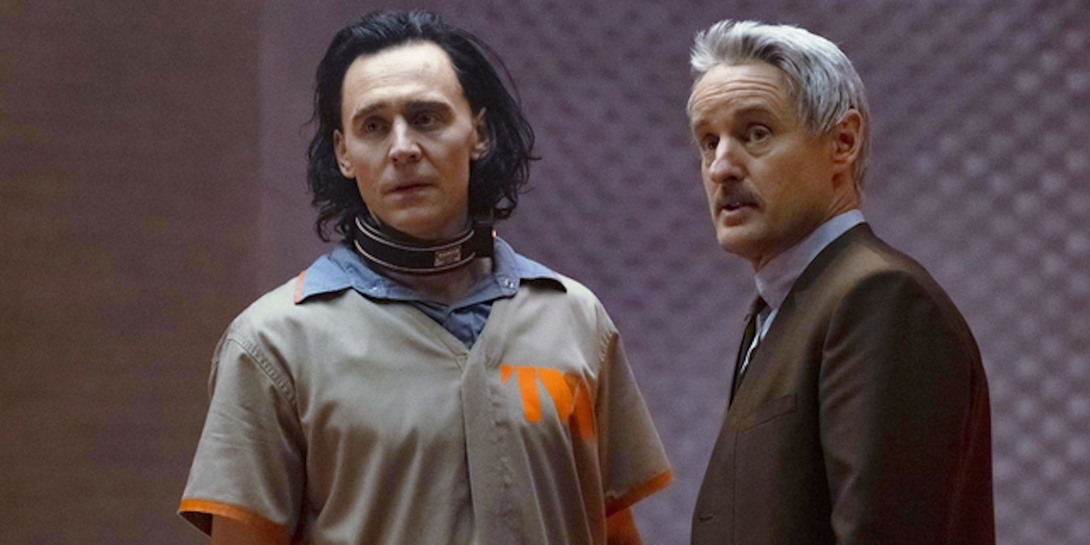 Tom Hiddleston's Loki and Owen Wilson's Mobius stand in a cell in Loki season 2