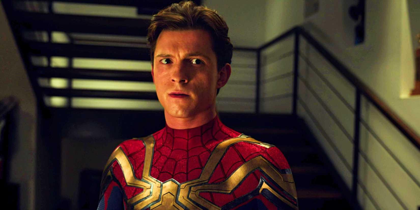 Tom Holland As Peter Parker In iron Spider Suit In A Stairwell In Spider-Man No Way Home