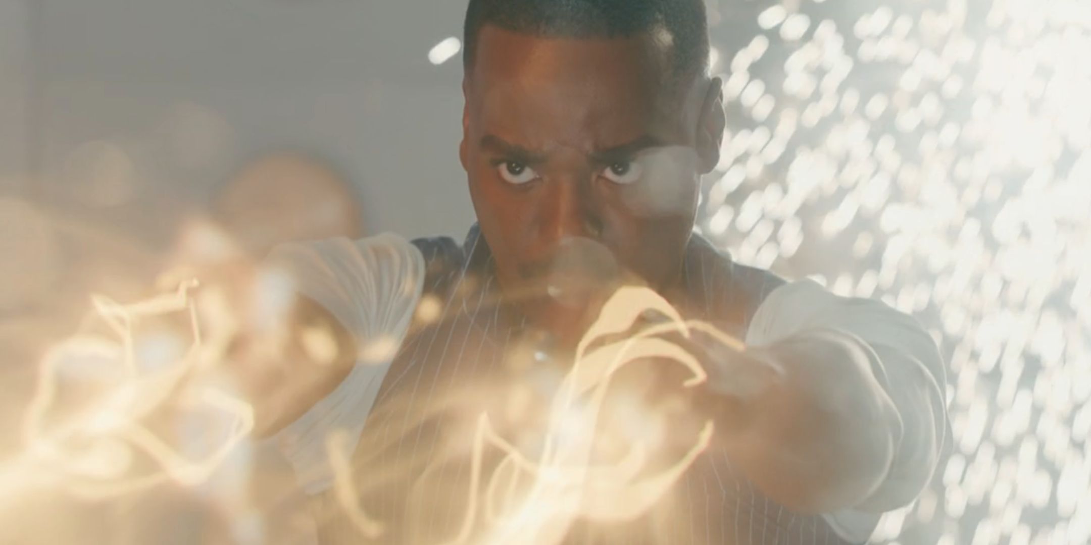Ncuti Gatwa as the Fifteenth Doctor redirecting his regeneration energy in Doctor Who