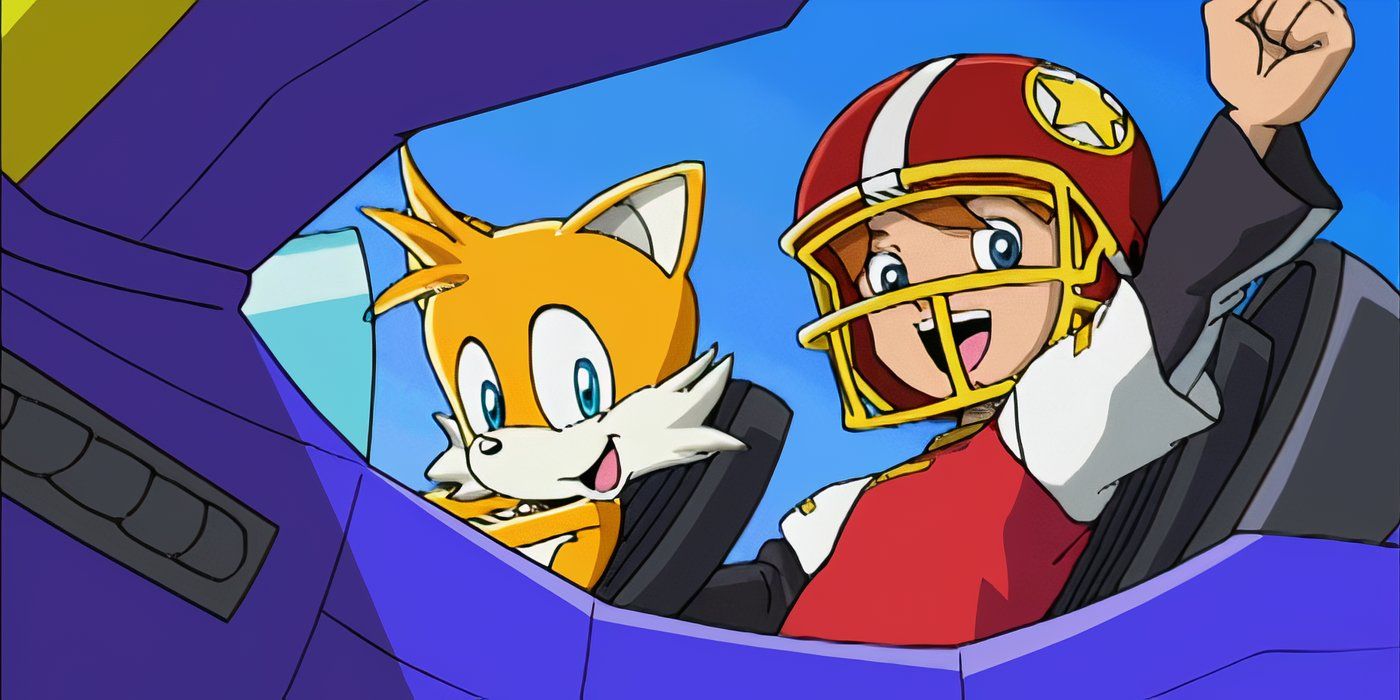 Chris and Tails cheering from a plane during a fight scene with Dr. Eggman in Sonic X.