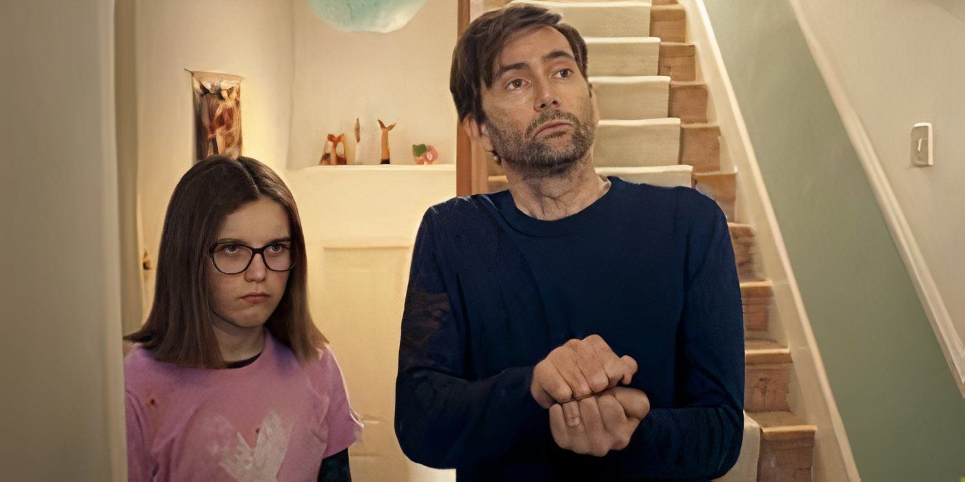 David Tennant nei panni di Simon mentre tenta di comunicare con Rosie