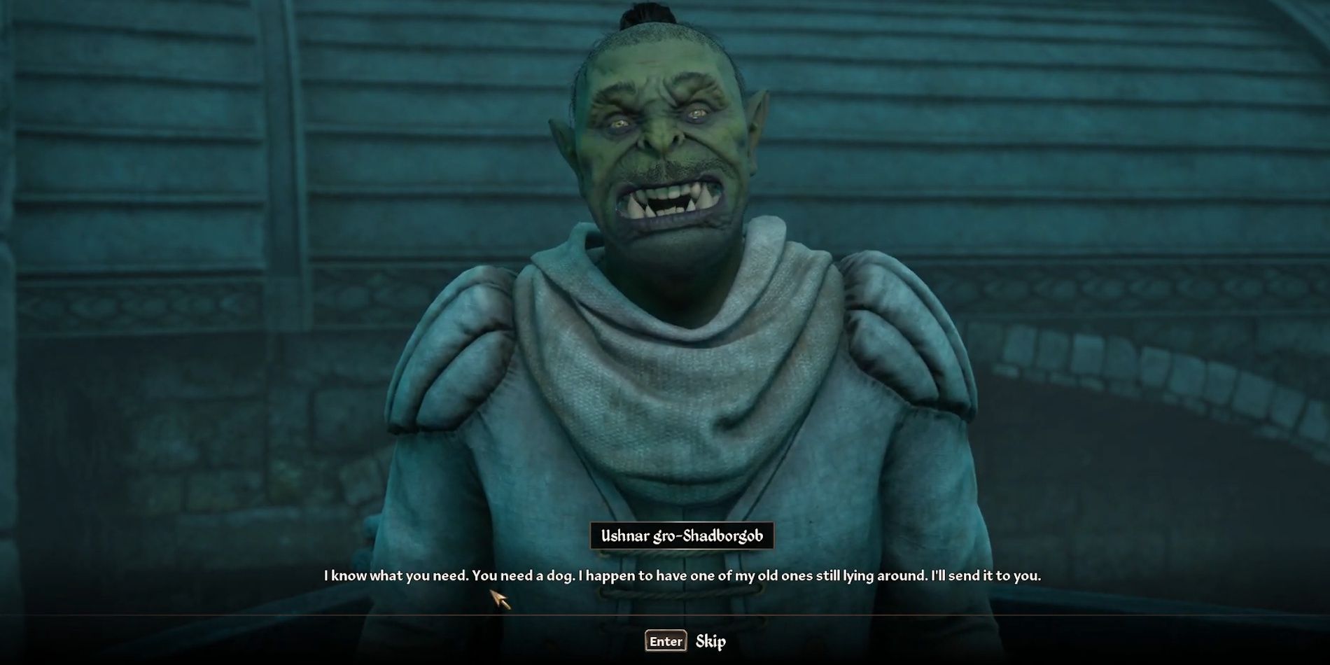 Ushnar speaking with the player in Oblivion Remastered