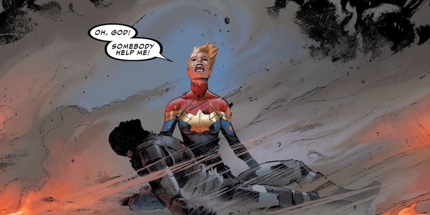 War Machine James Rhodey Rhodes dies in the arms of Captain Marvel in Civil War II #1