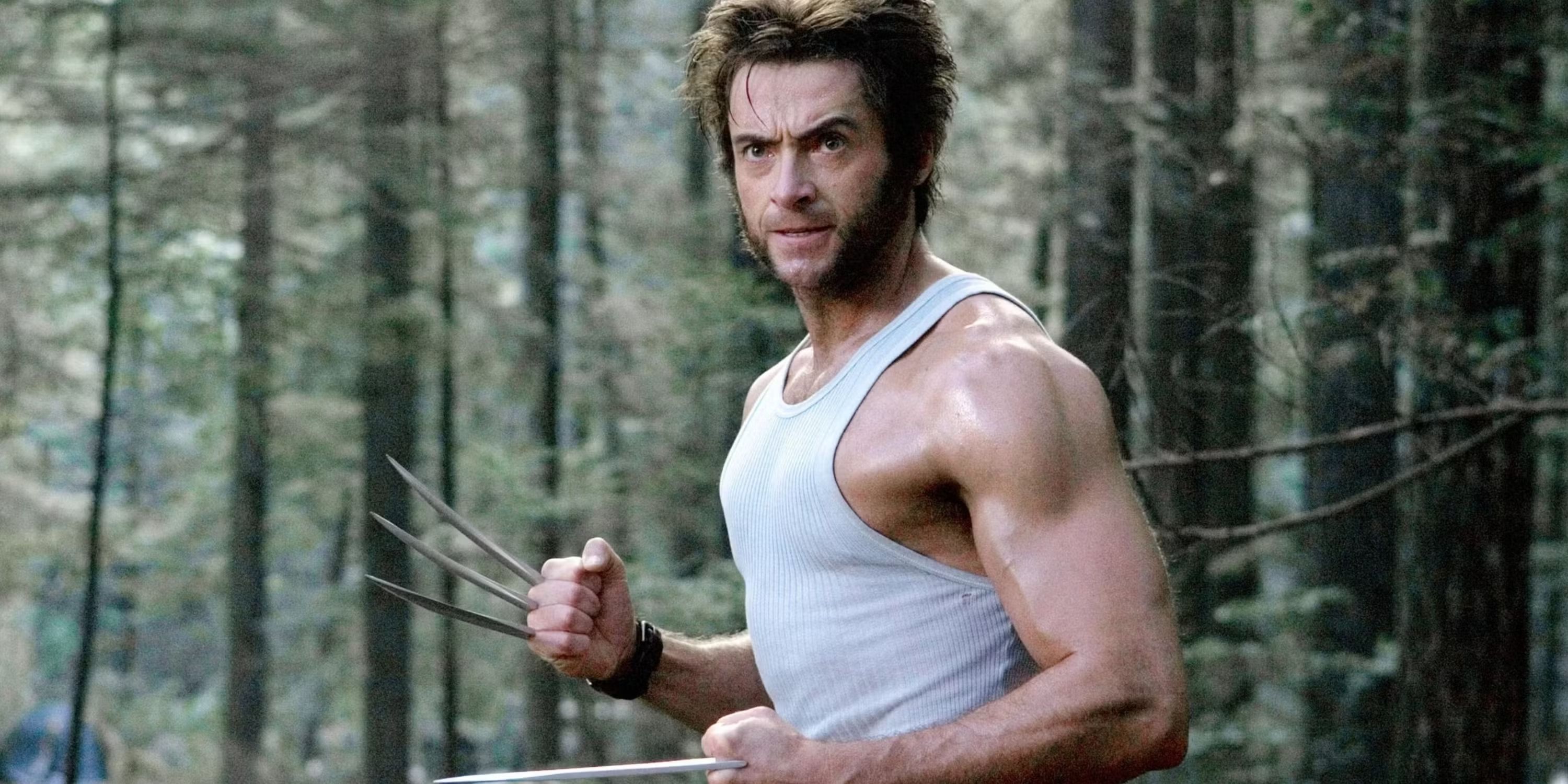 Hugh Jackman's Wolverine with a white tank top