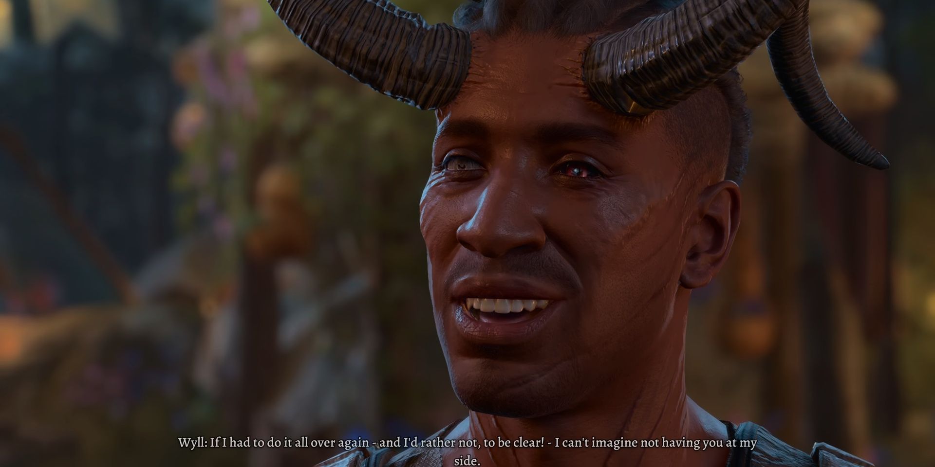 Wyll laughing as he speaks with the player in Baldur's Gate 3