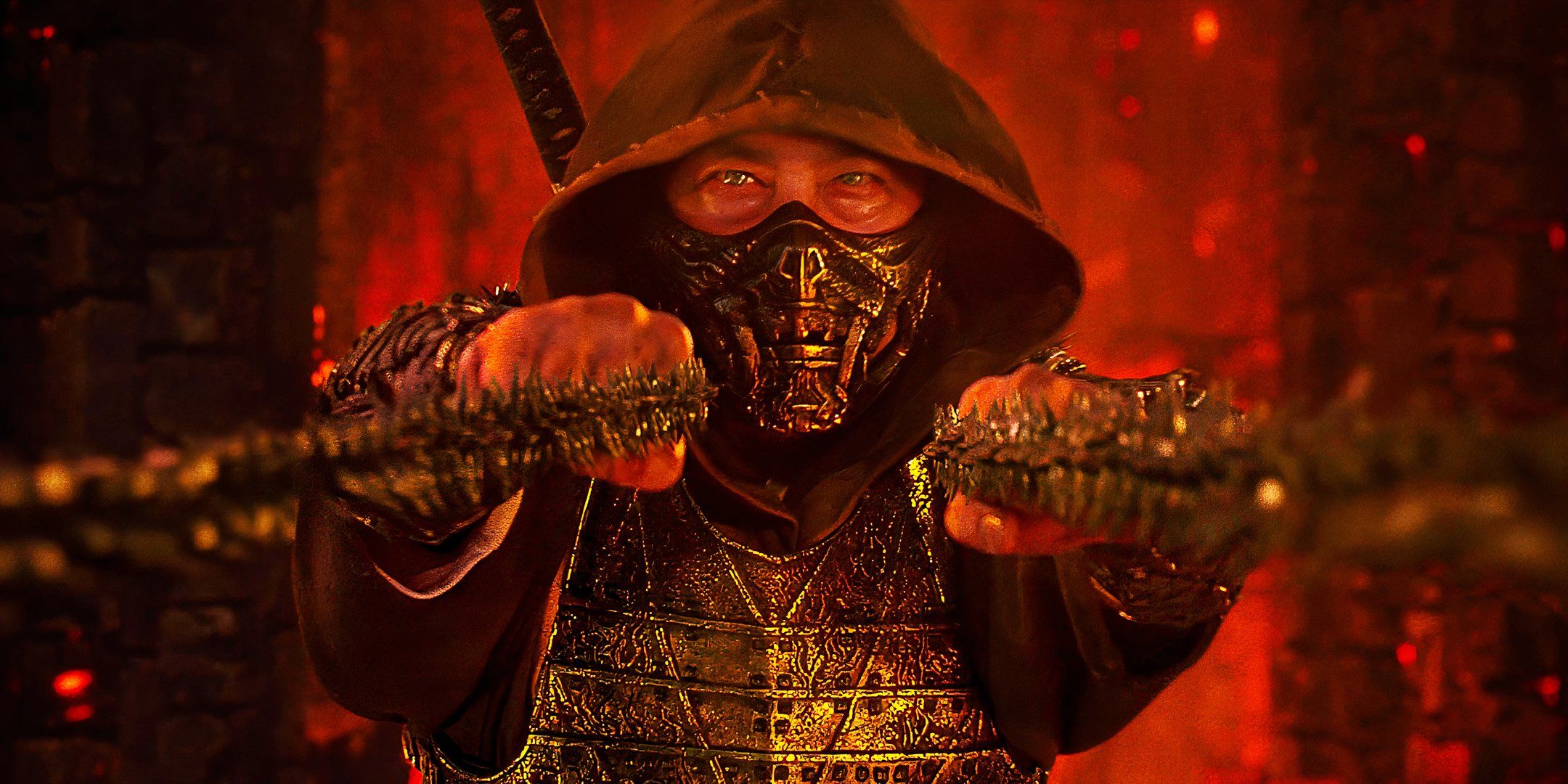 Scorpion shooting his chains out in Mortal Kombat 2.