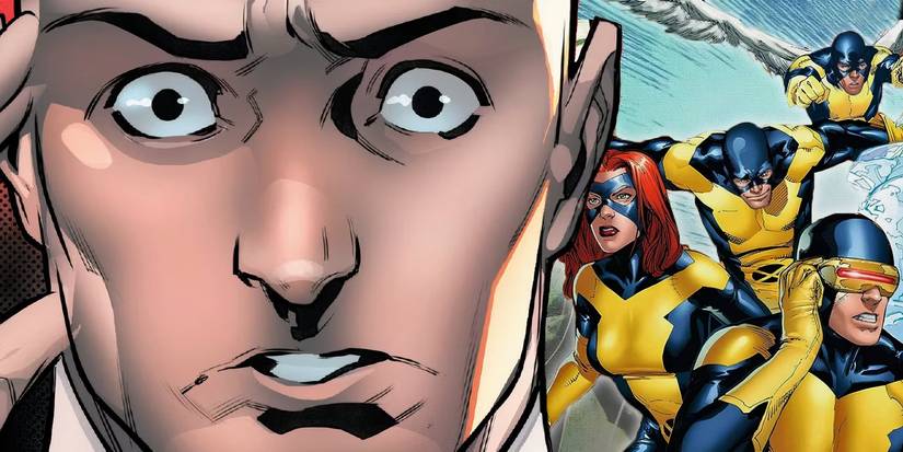 Xavier surpreendeu enquanto tocava seu templo à esquerda com X-Men original entrando em batalha ao lado dele à direita