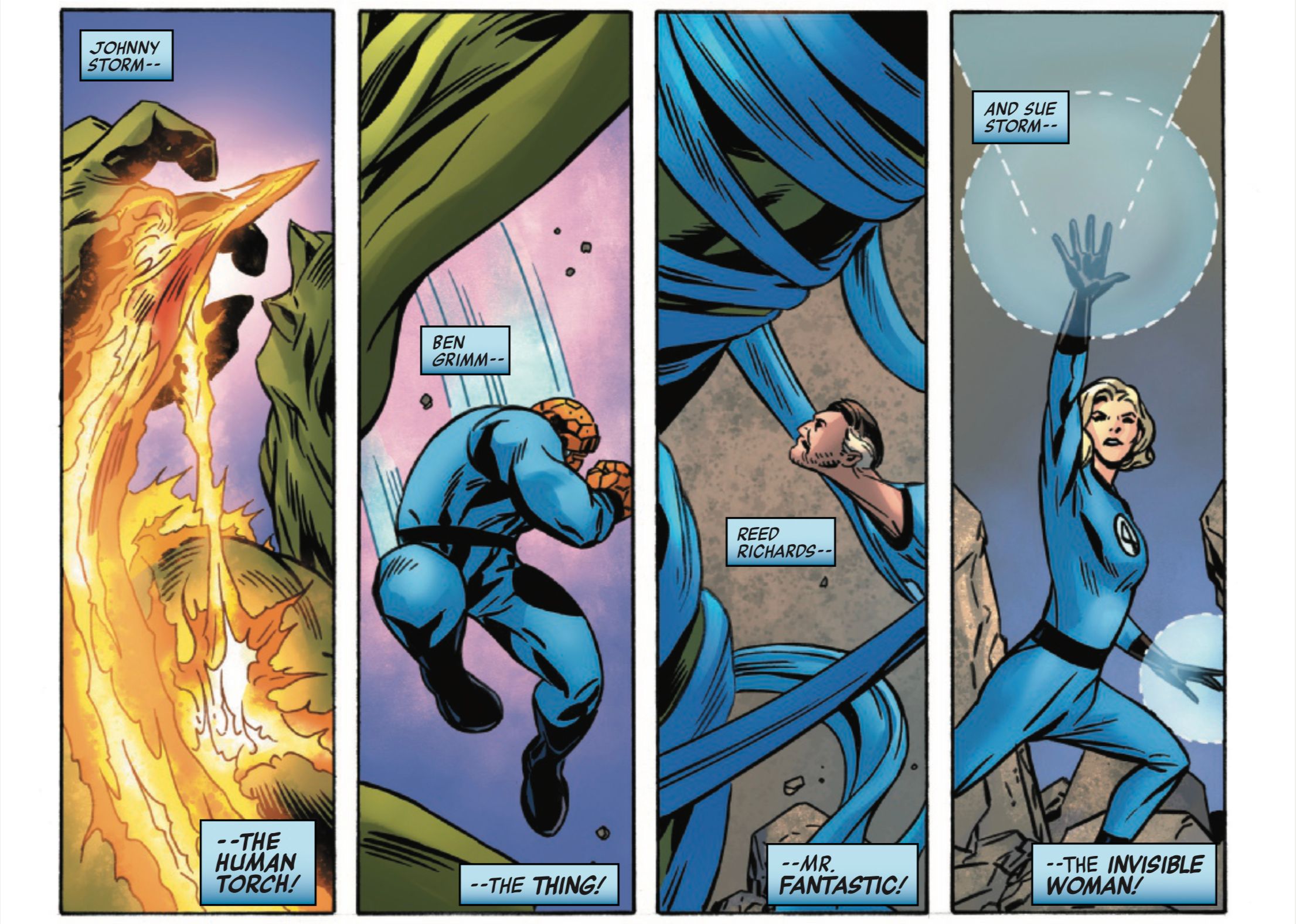 Arte del comic di Fantastic Four: First Steps con tutti i membri della squadra