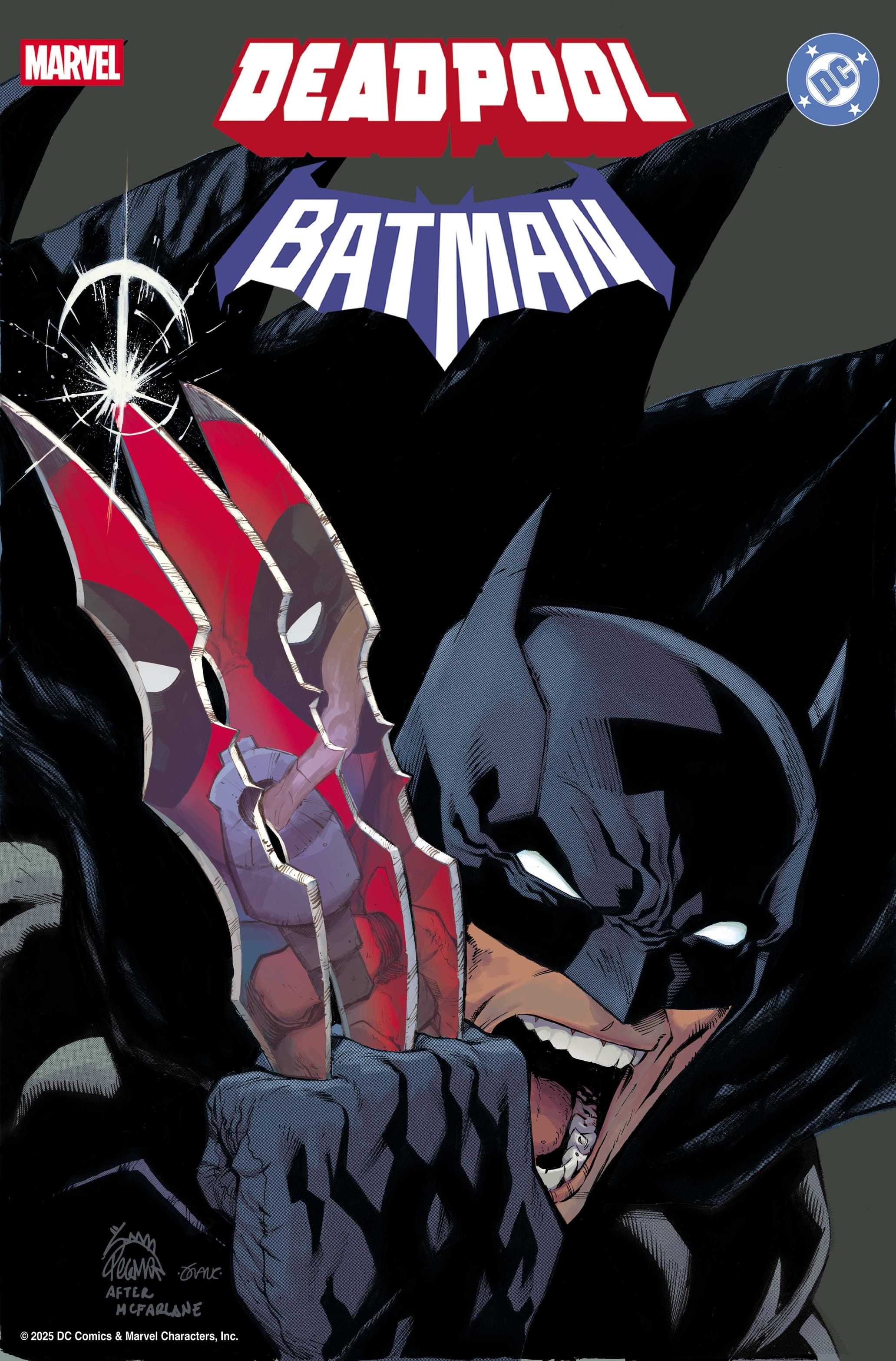 Copertina omaggio Marvel/DC con Batman e Deadpool
