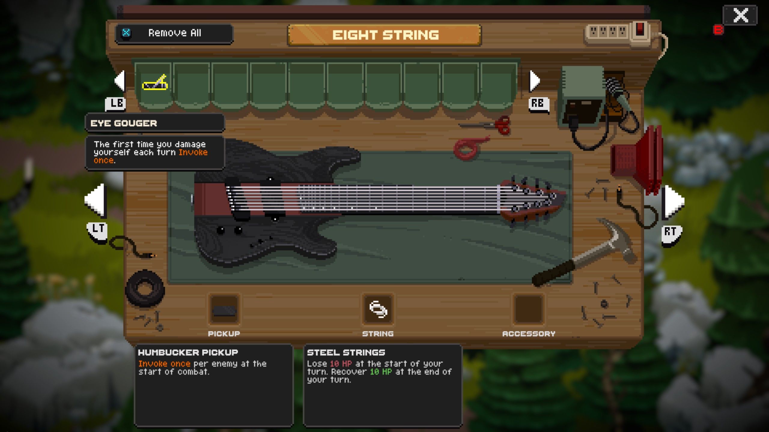 A view of the workdesk to upgrade the Eight String Guitar in Fretless - The Wrath of Riffson