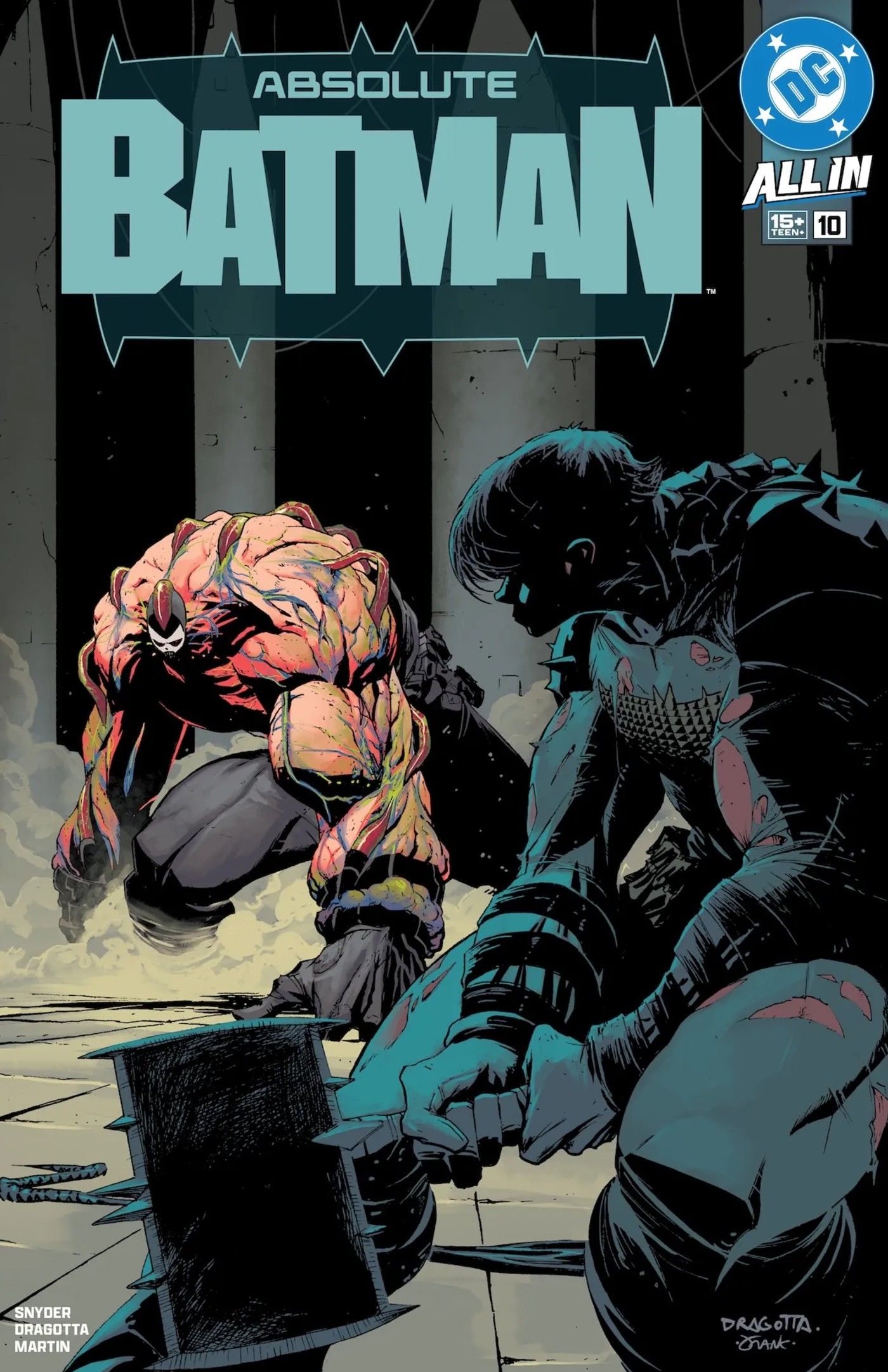 absolute batman 10 cover, showing bruce taking on bane