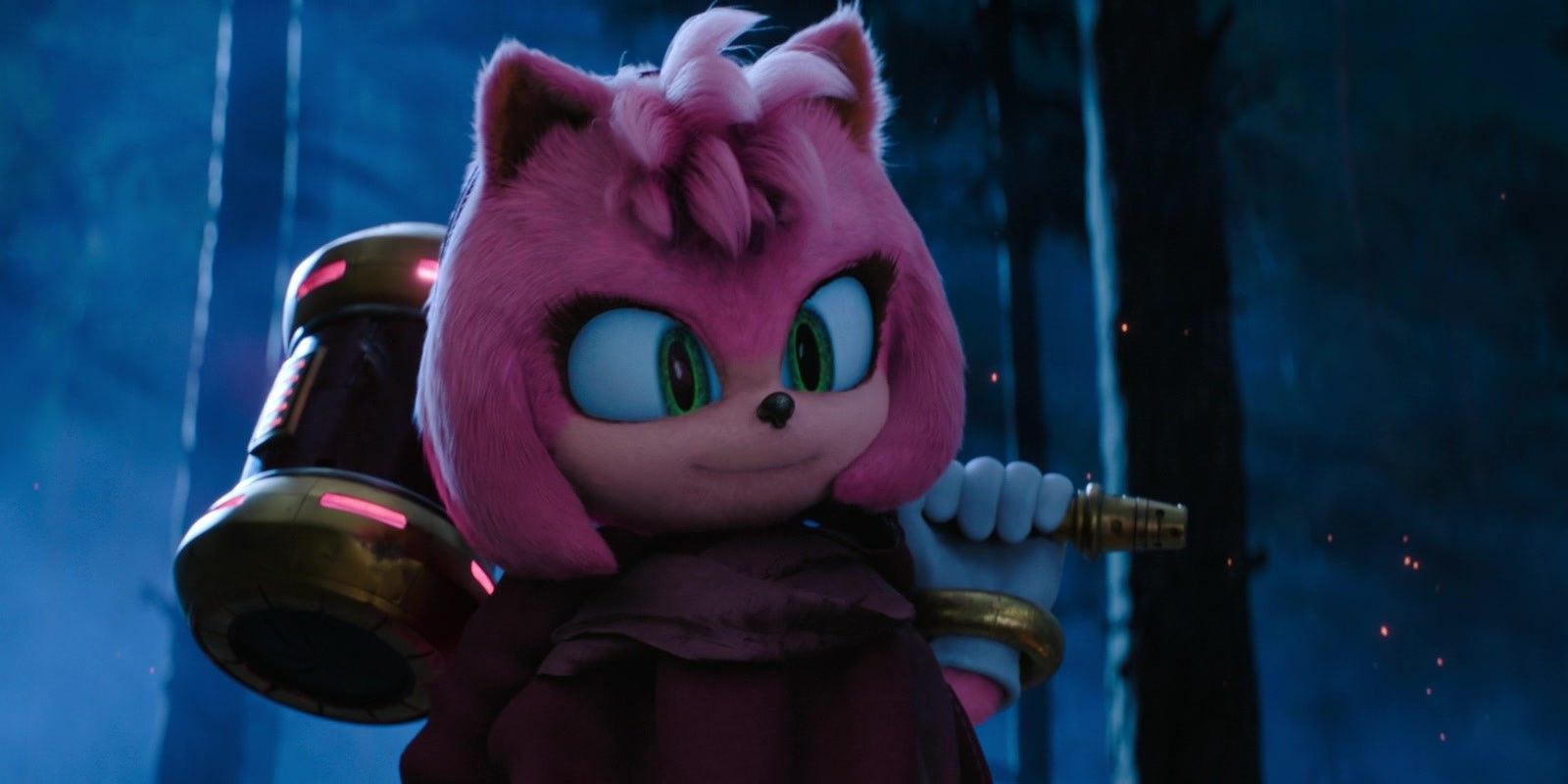 Amy Rose Standing with her hammer over her shoulder in Sonic 3
