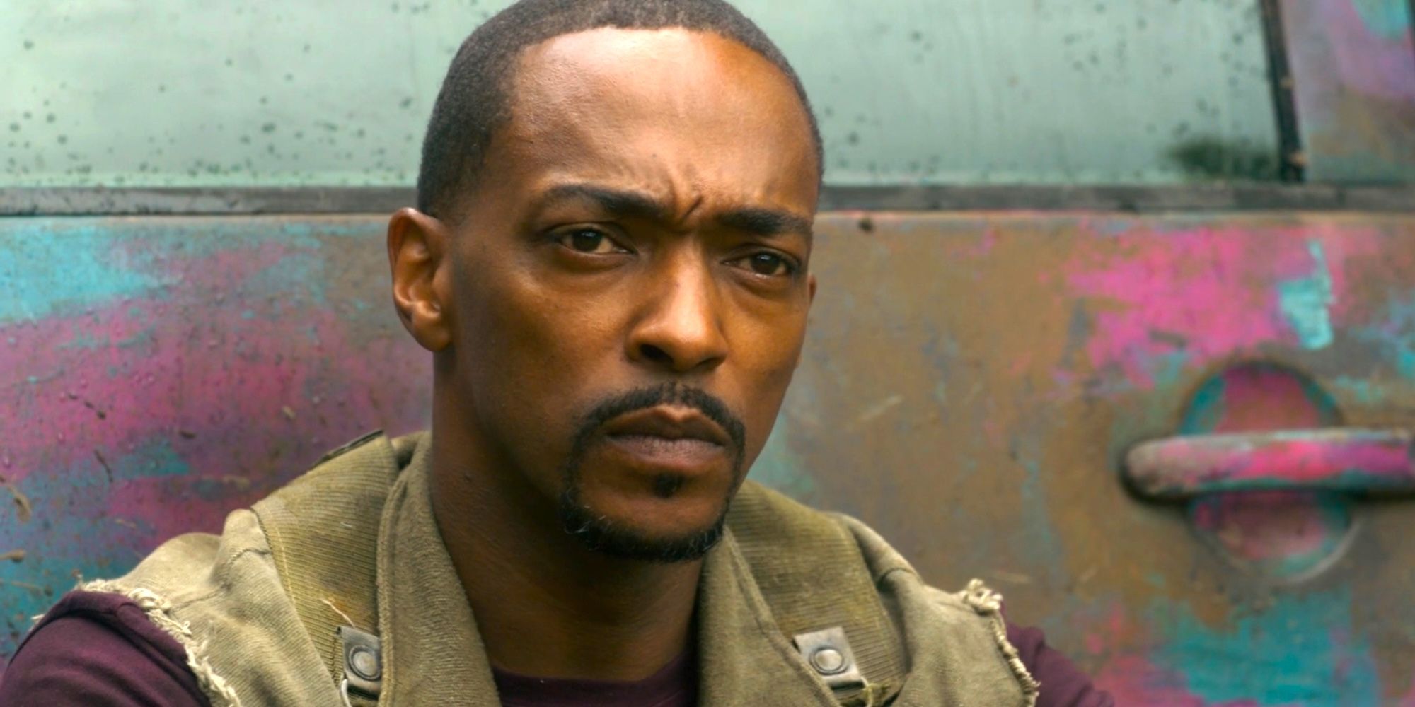 Anthony Mackie as John Doe looking serious in Twisted Metal season 2 episode 2