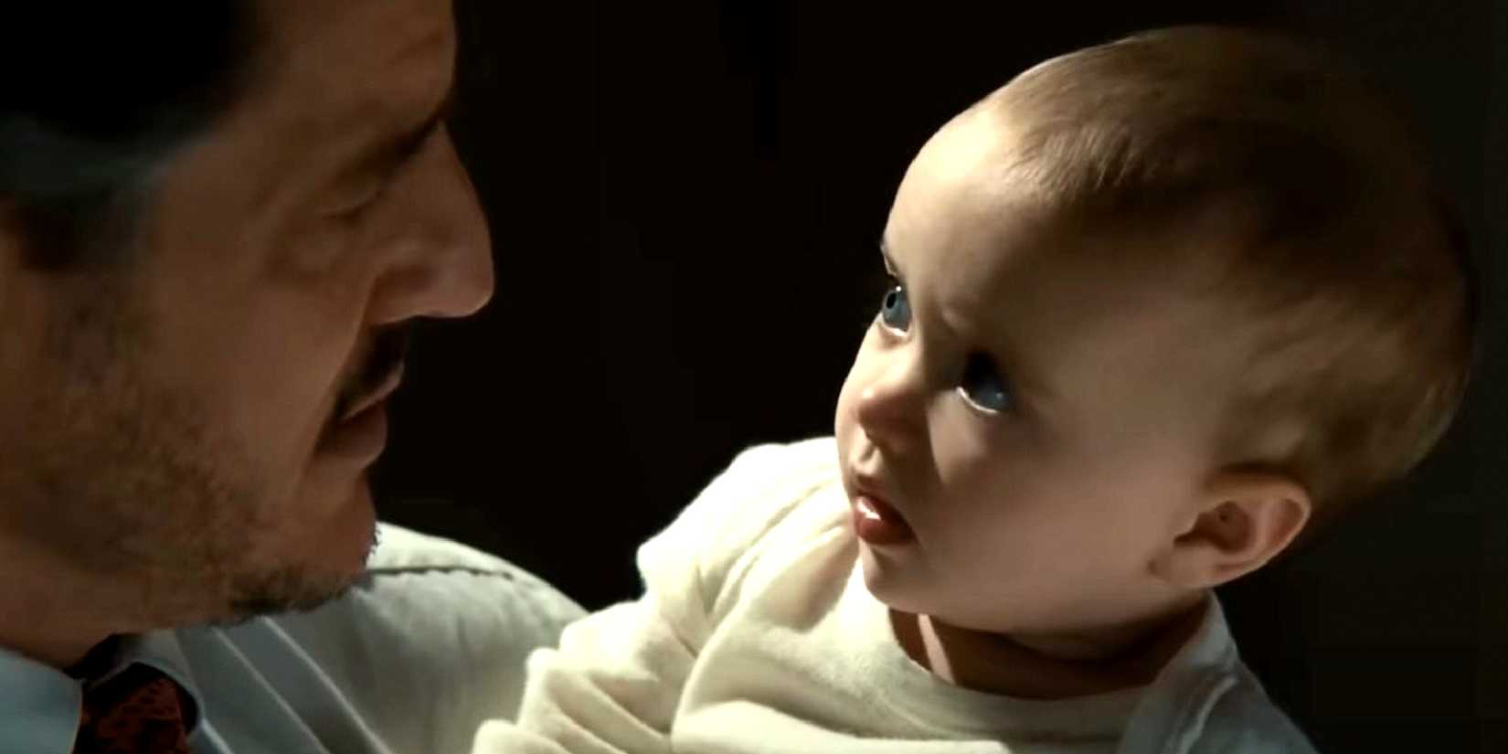 Baby Franklin Richards looks at Reed in The Fantastic Four First Steps