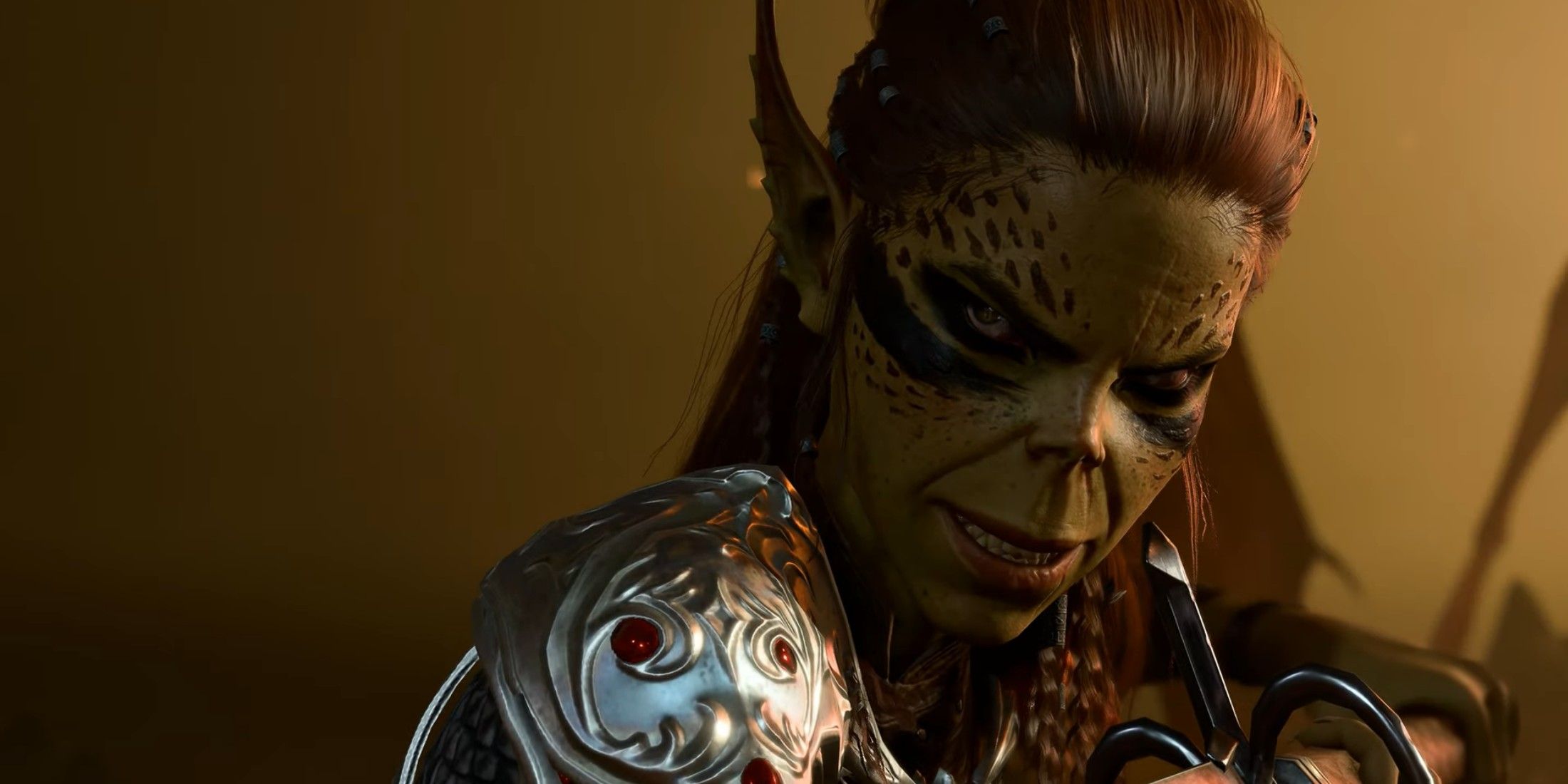 Baldur's Gate 3 Lae'zel getting ready to fight.