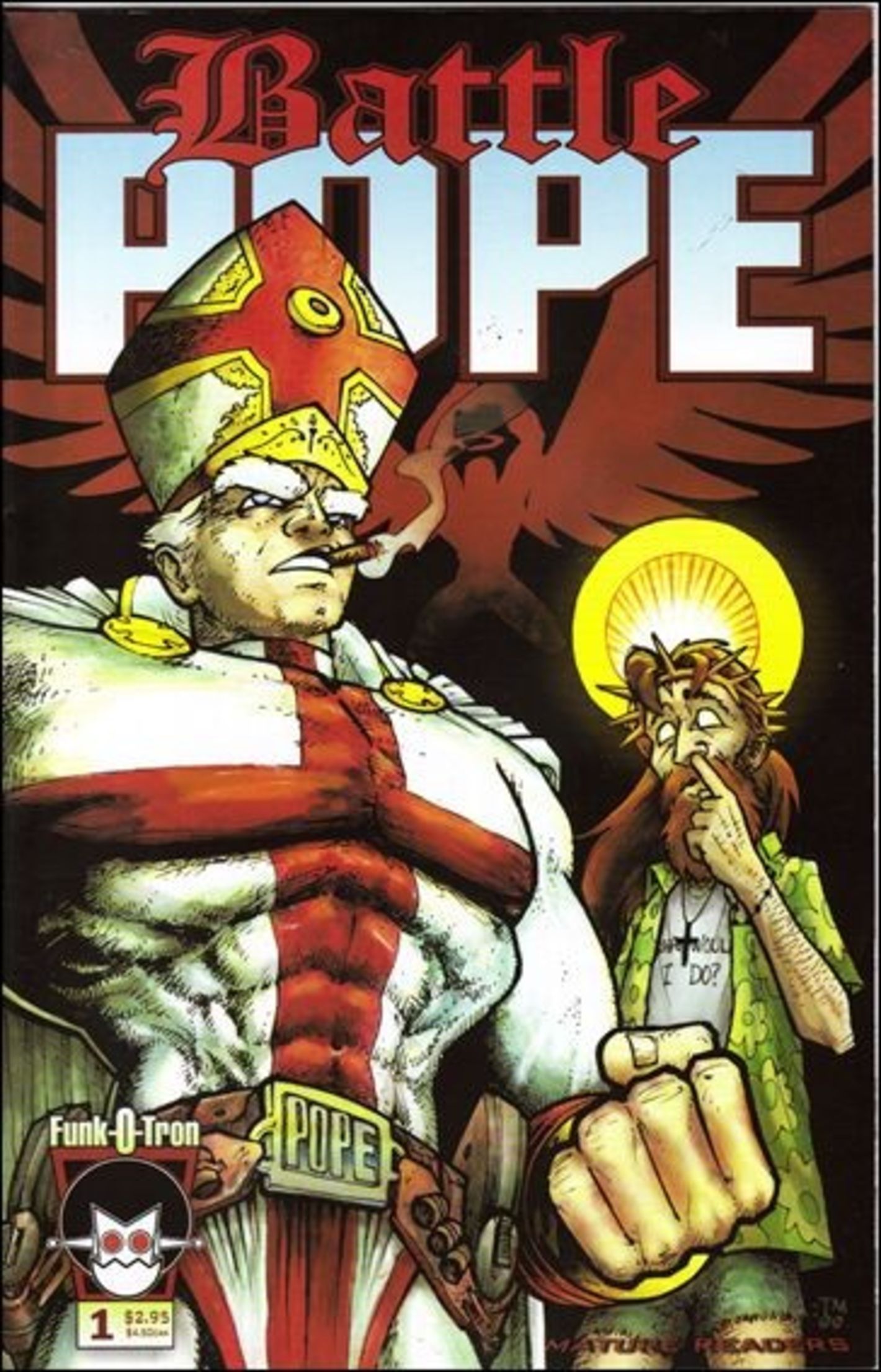 Battle Pope #1 cover, Battle Pope and Jesus, who is picking his nose
