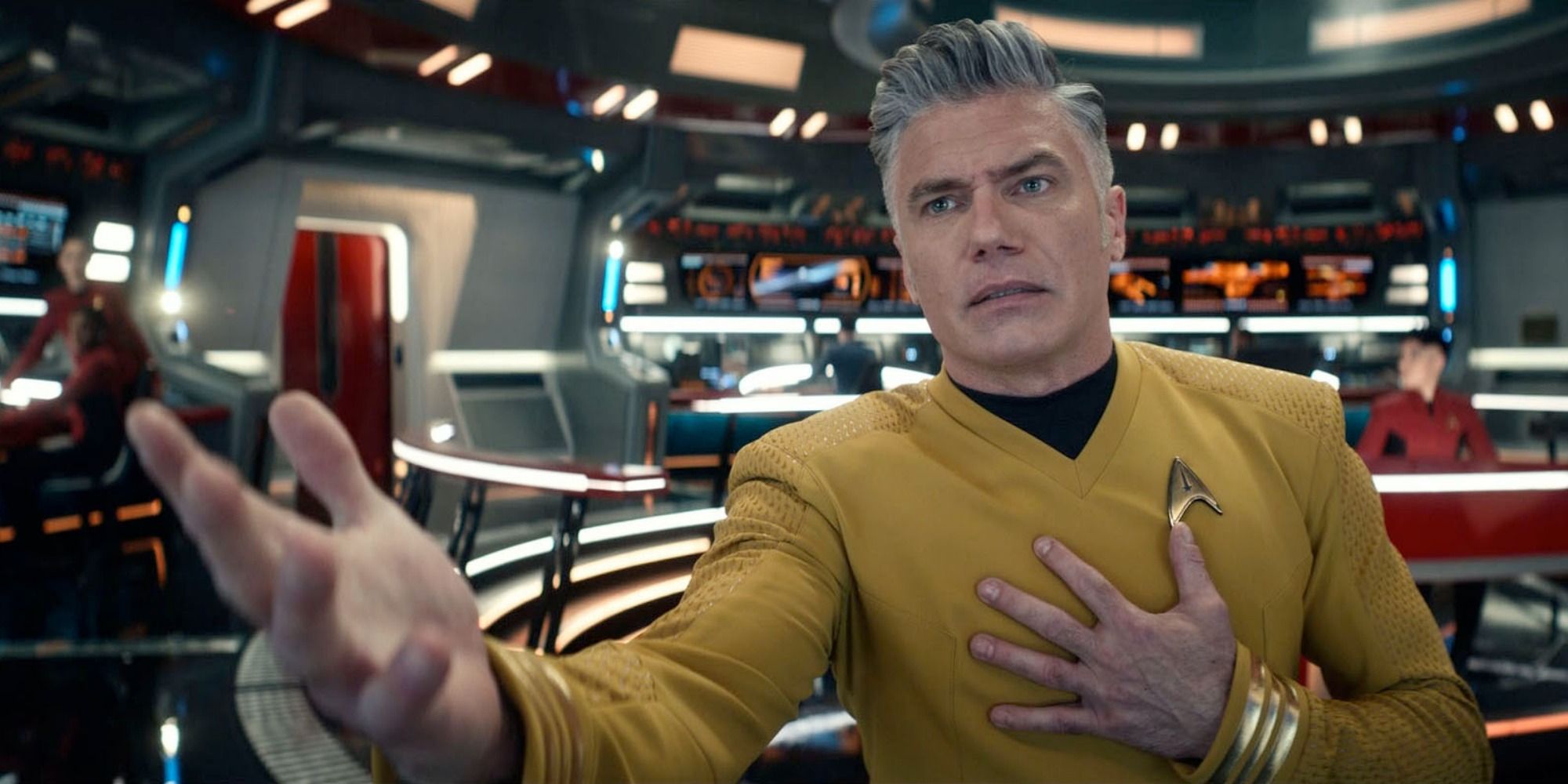 Captain Pike singing in Star Trek Strange New Worlds musical Subspace Rhapsody