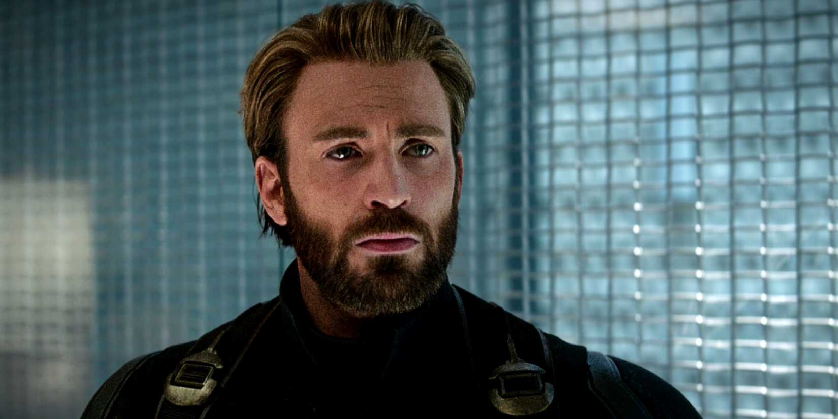 Chris Evans' Steve Rogers stands inside Avengers HQ in Infinity War
