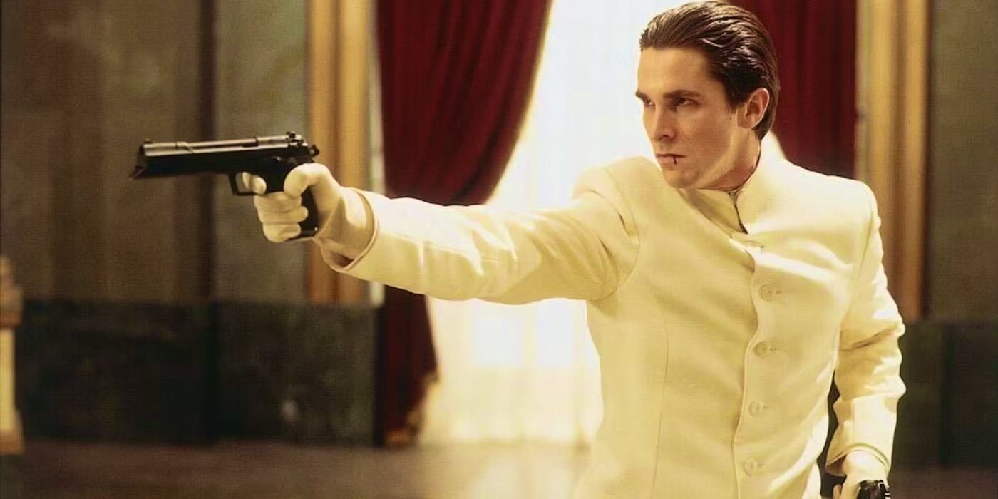 Christian Bale pointing a pistol in Equilibrium
