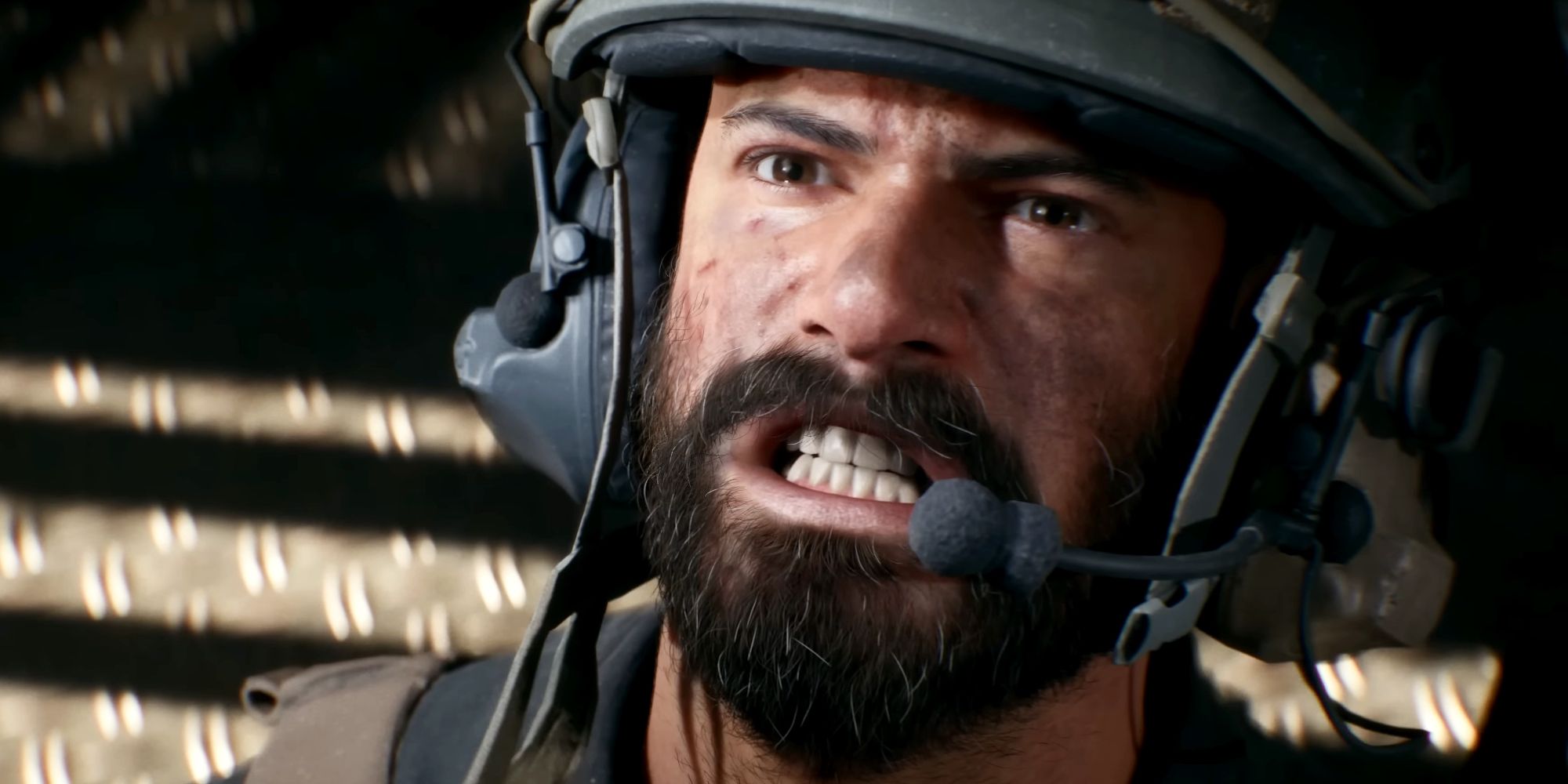 Close-up on a soldier in the Battlefield 6 trailer.