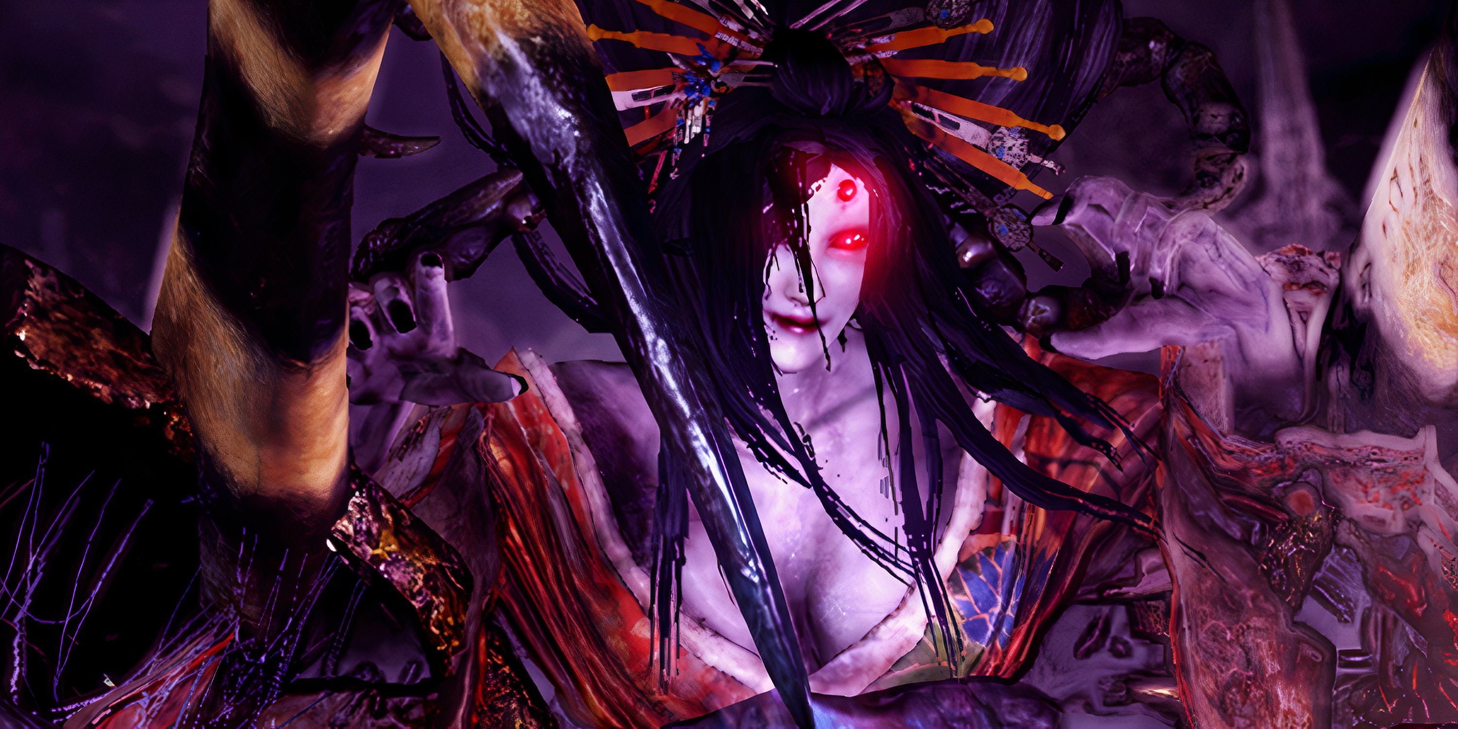 Closeup on spider woman enemy from Nioh