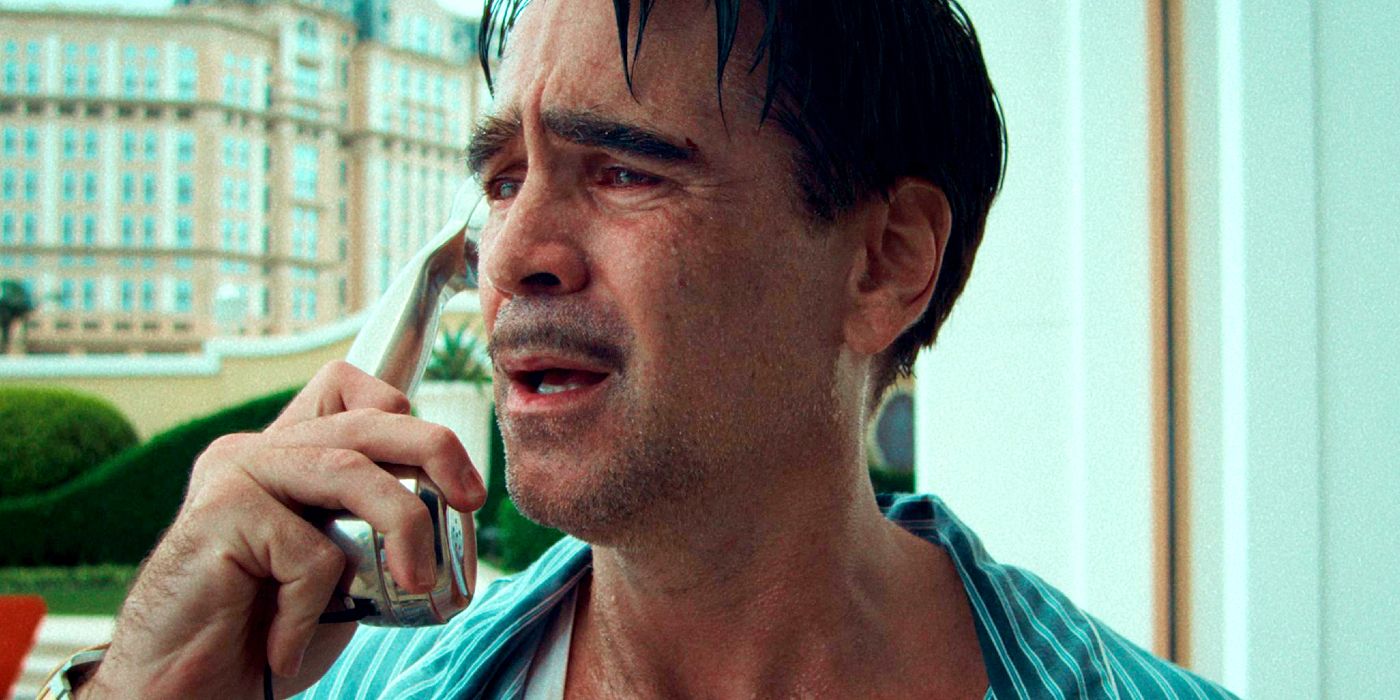 Colin Farrell crying while on the phone in The Ballad of a Small Player