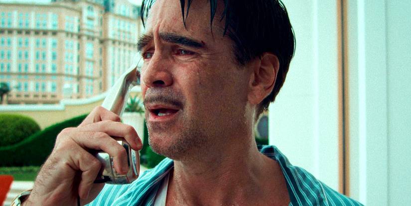 Colin Farrell crying while on the phone in The Ballad of a Small Player
