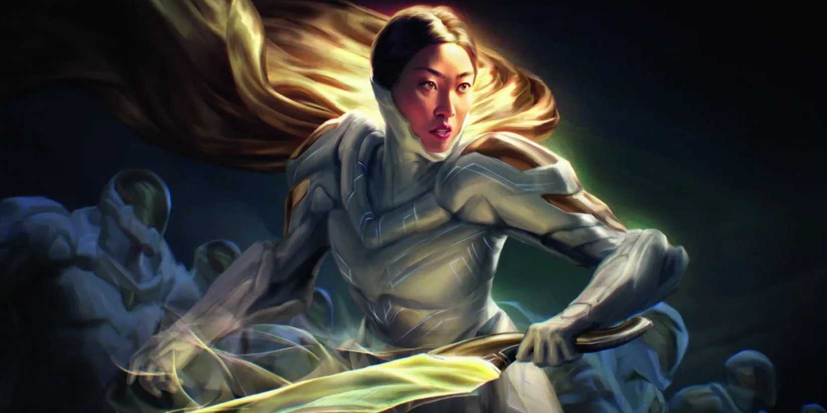 Art of Cosmogrand Zenith holding a sword in Magic: The Gathering.