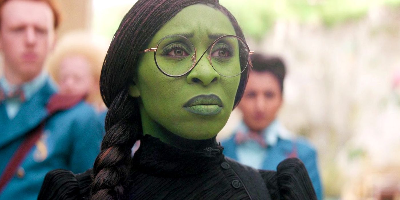 Cynthia Erivo as Elphaba looking severe in Wicked
