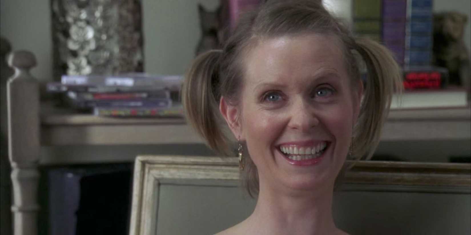 Cynthia Nixon waring pigtails and presenting as a child alter in Law & Order SVU