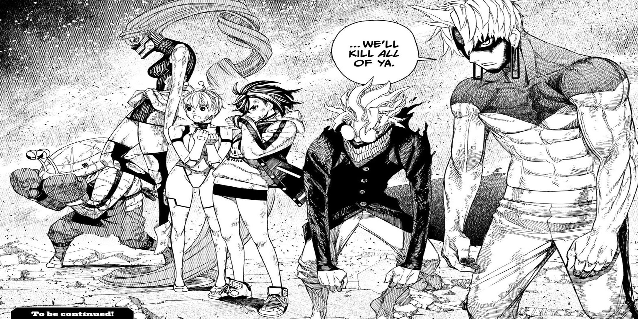 The main cast of Dandadan in the manga
