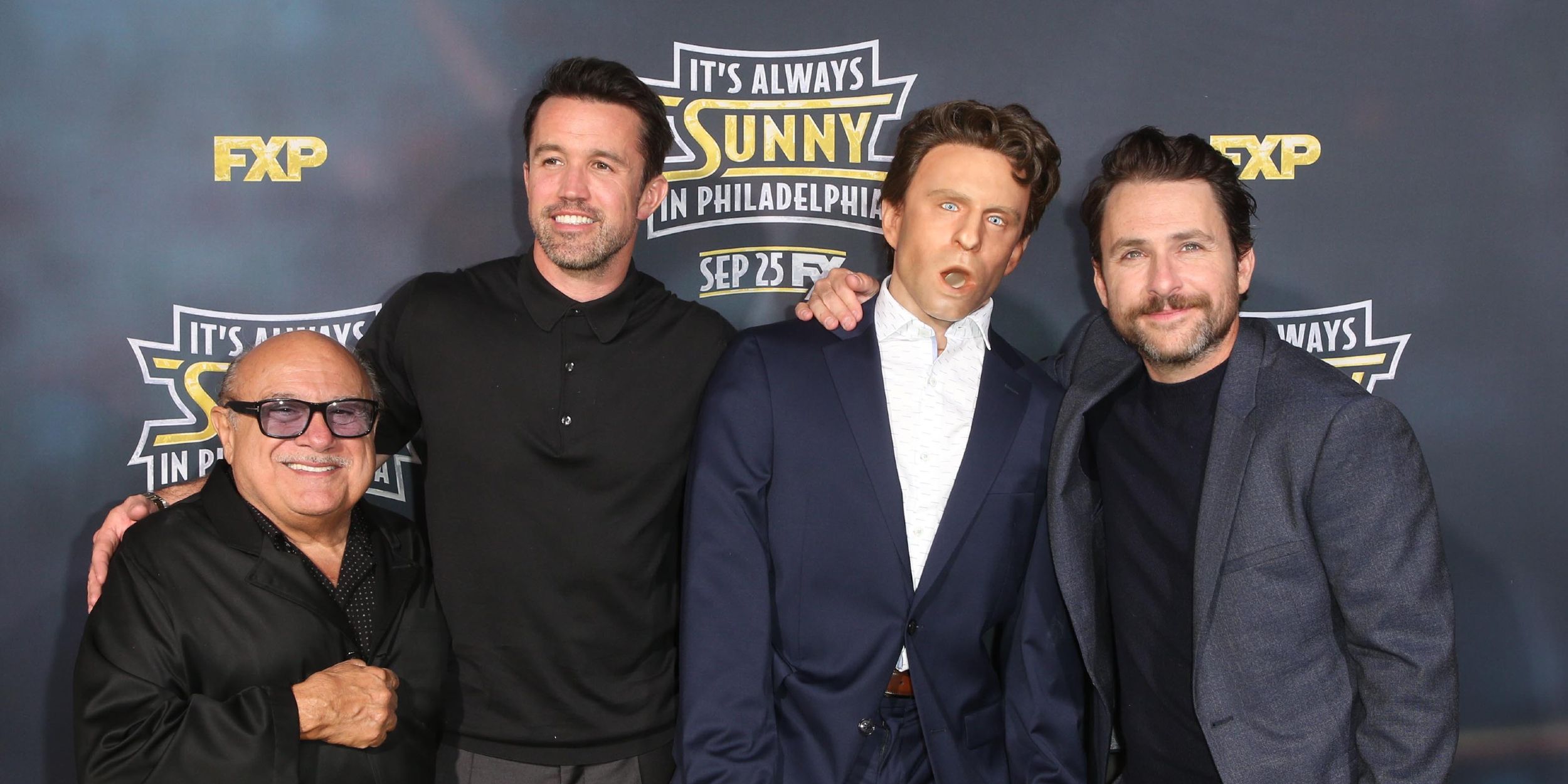 Danny Devito Rob Mac Glenn Howerton and Charlie Day from It's Always Sunny In Philadelphia