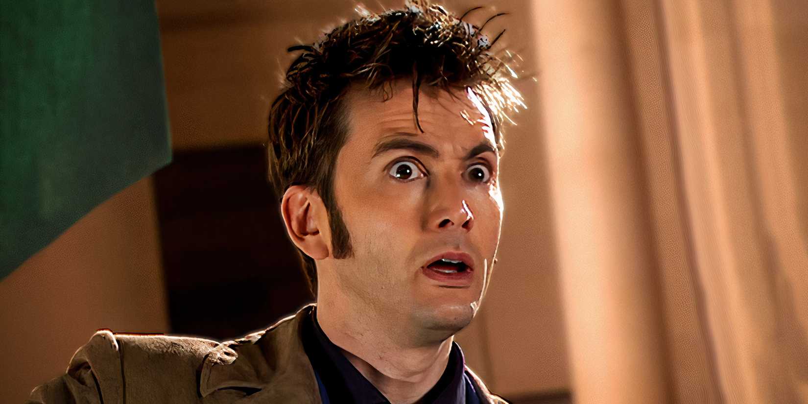 David Tennant as the Tenth Doctor looking confused in Doctor Who.