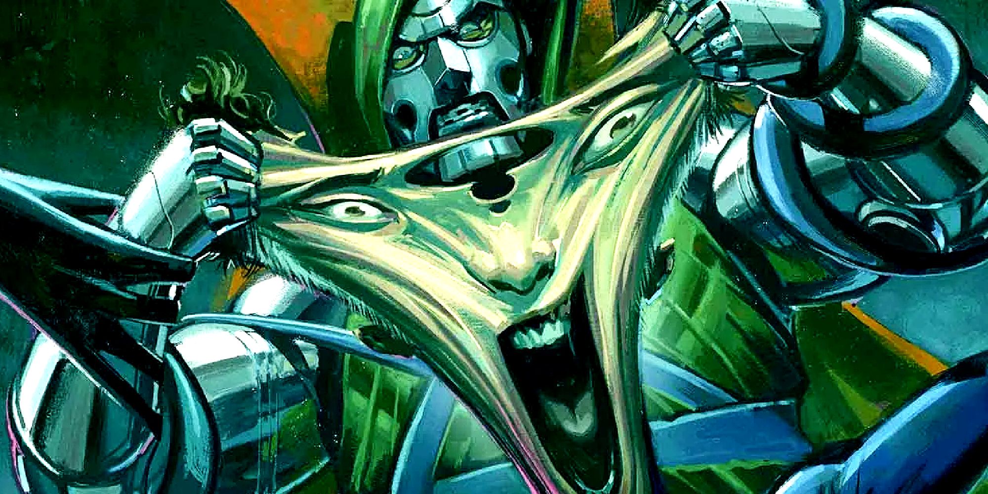 Doctor Doom rips Reed Richards' face in two in Marvel Comics