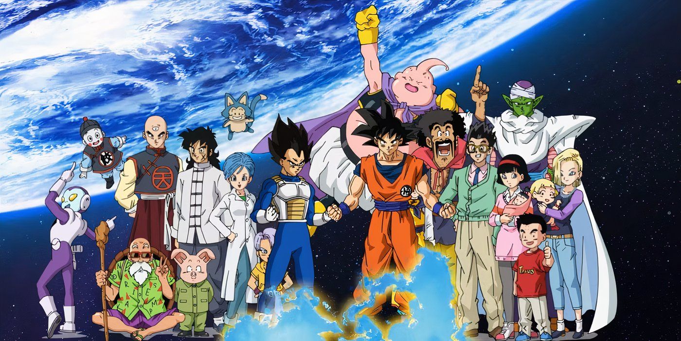 Dragon Ball Super_ Cast of characters from the opening credits.