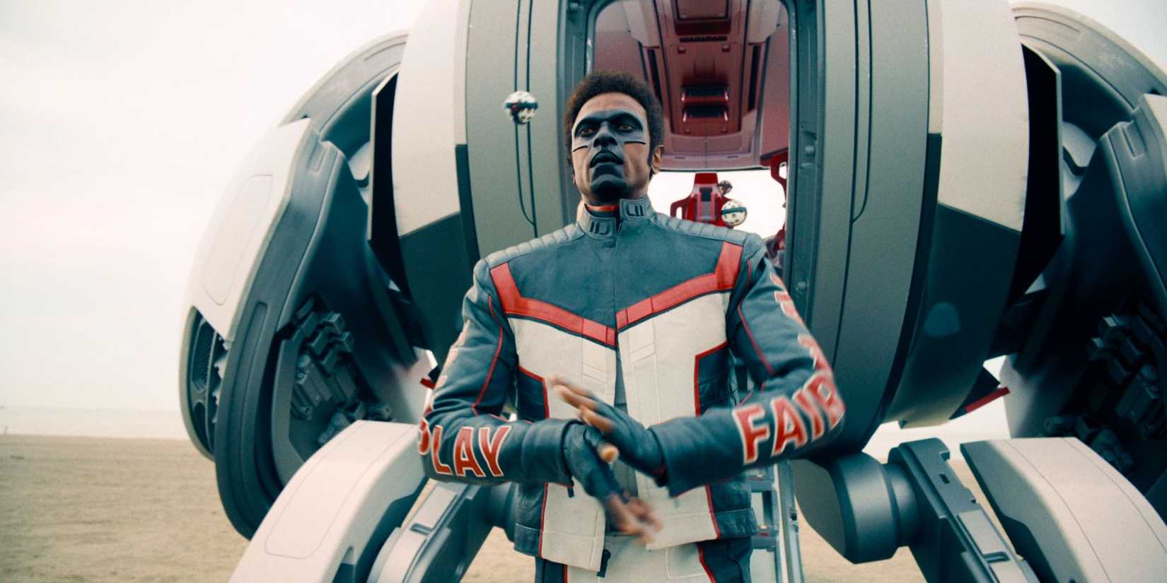 Edi Gathegi's Mister Terrific emerges from his ship at Fort Kramer in Superman (2025)