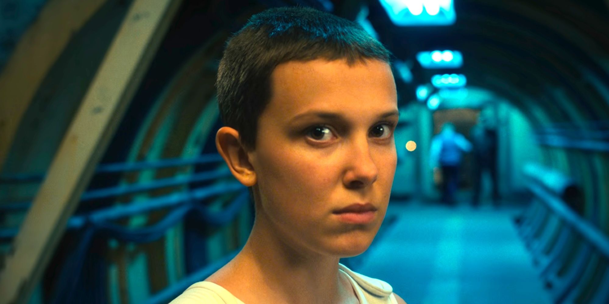 Eleven looking straight ahead in Stranger Things season 4 episode 8