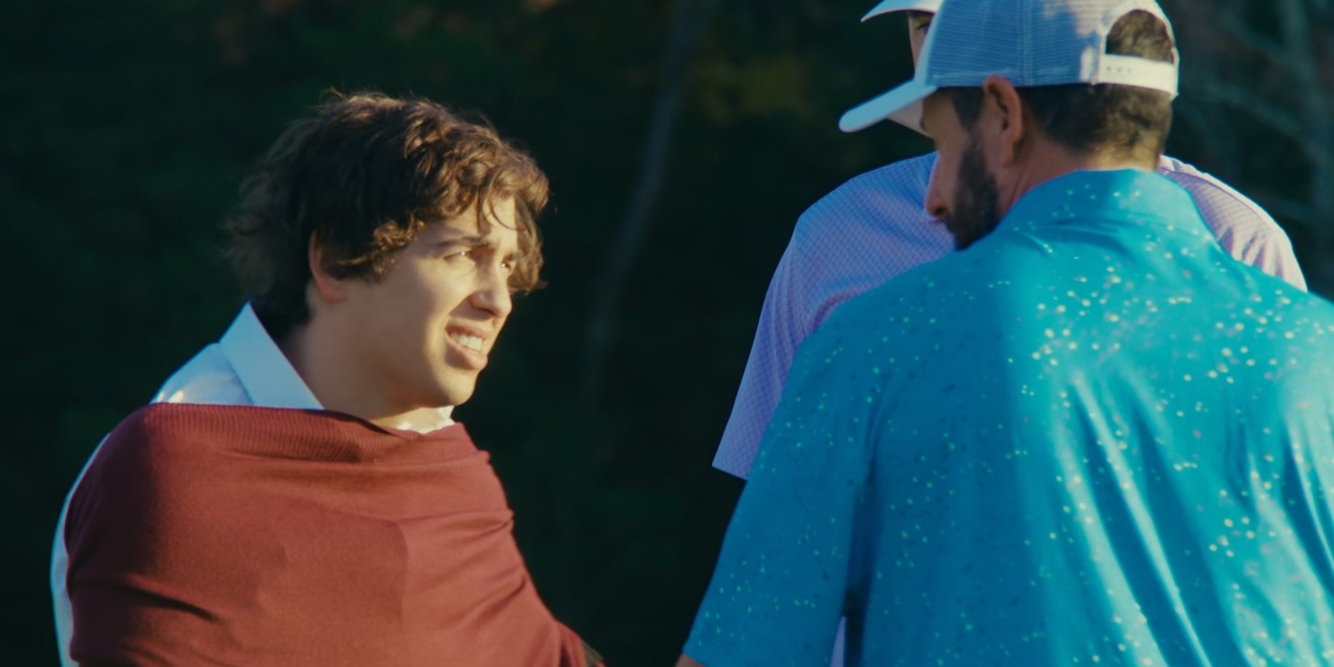 Esteban with his shirt over his head in Happy Gilmore 2