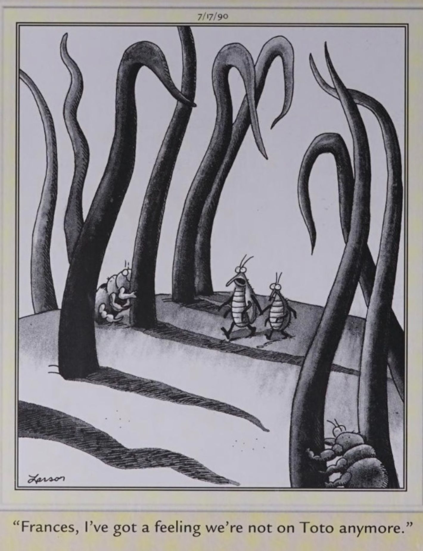 Far Side, July 17, 1990, fleas are lost on an unfamiliar dog