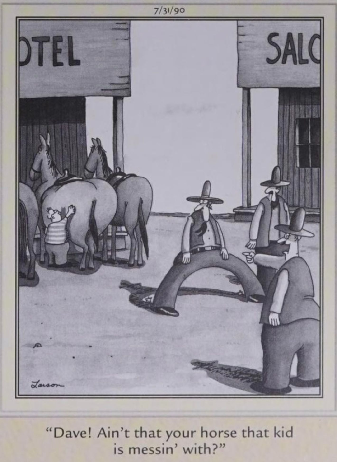 Far Side, July 31, 1990, A bowlegged cowboy in the Old West