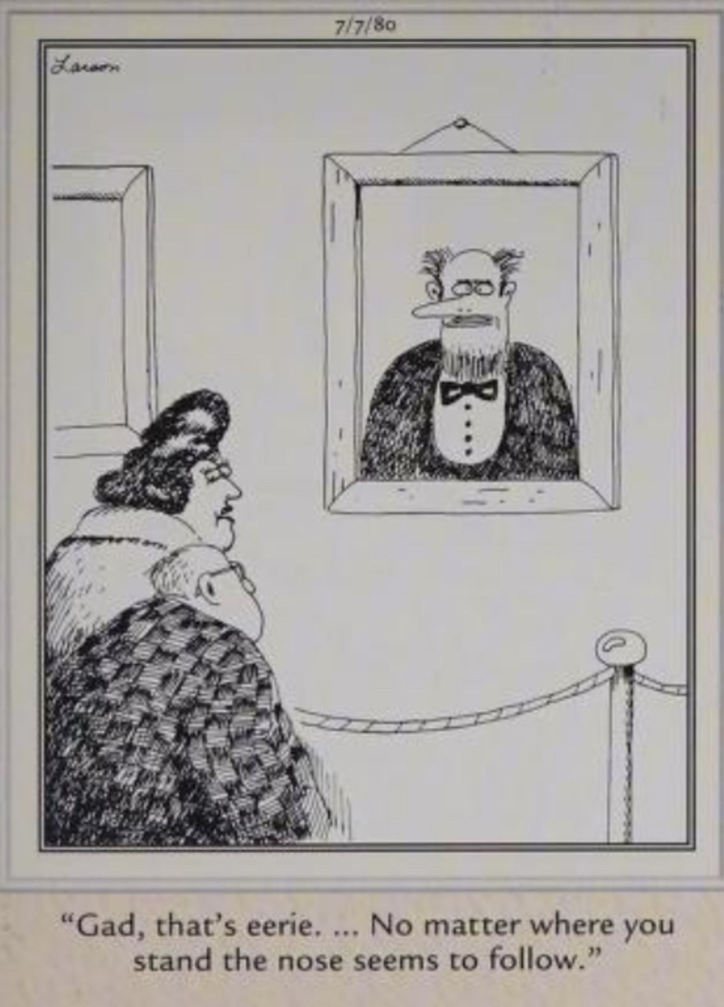 Far Side, July 7, 1980, a painting's nose follows people who look at it