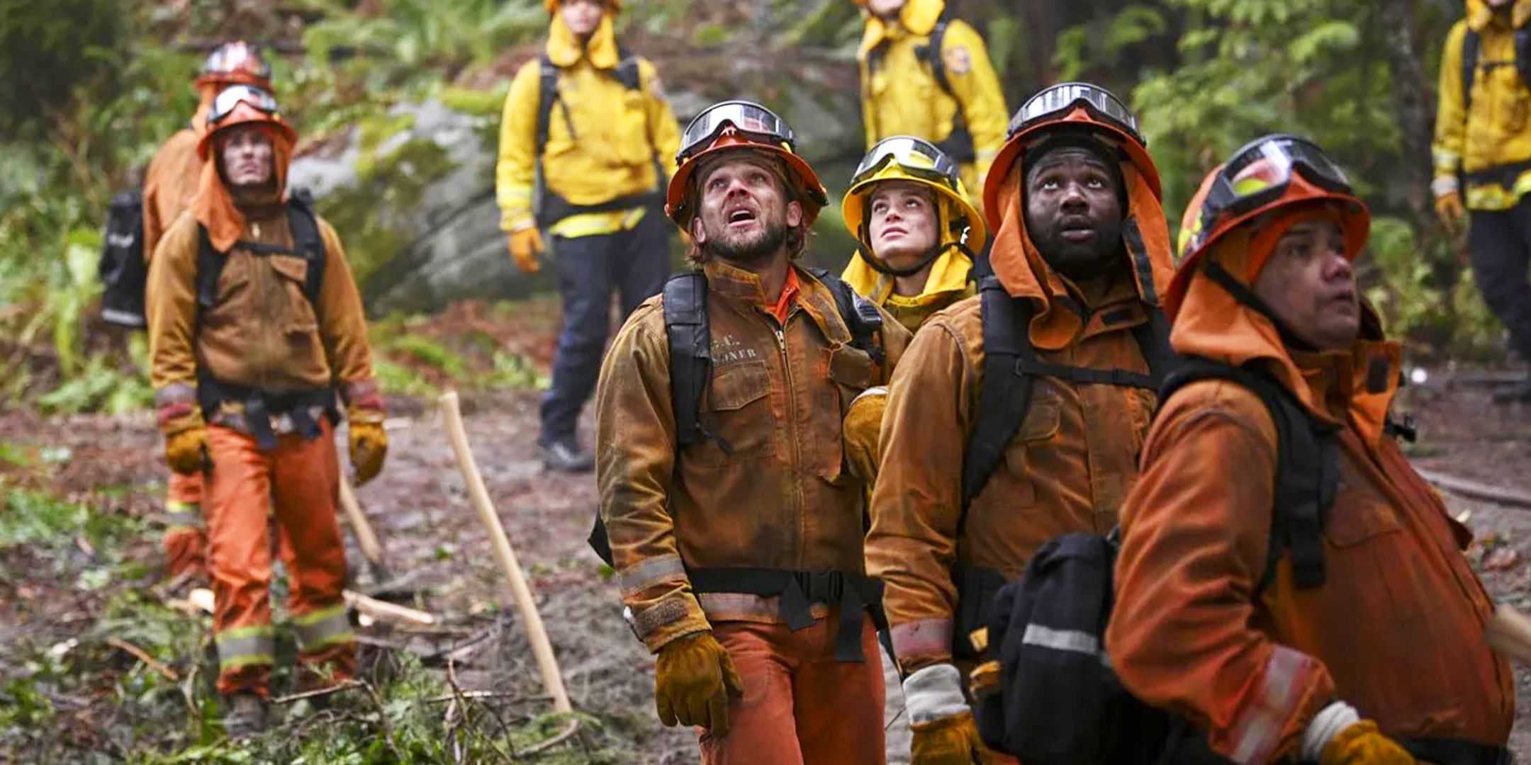 Max Thieriot as Bode Leone, Stephanie Arcila as Gabriela Perez and W. Tré Davis as Freddy Mills in Fire Country season 1