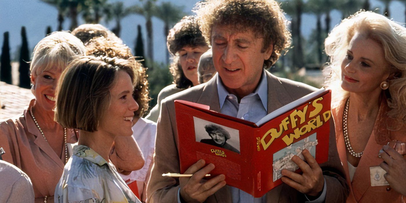 Gene Wilder reads a book in a crowd of young women in Funny About Love