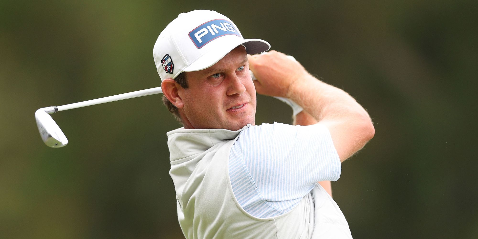 Harris English swinging a golf club