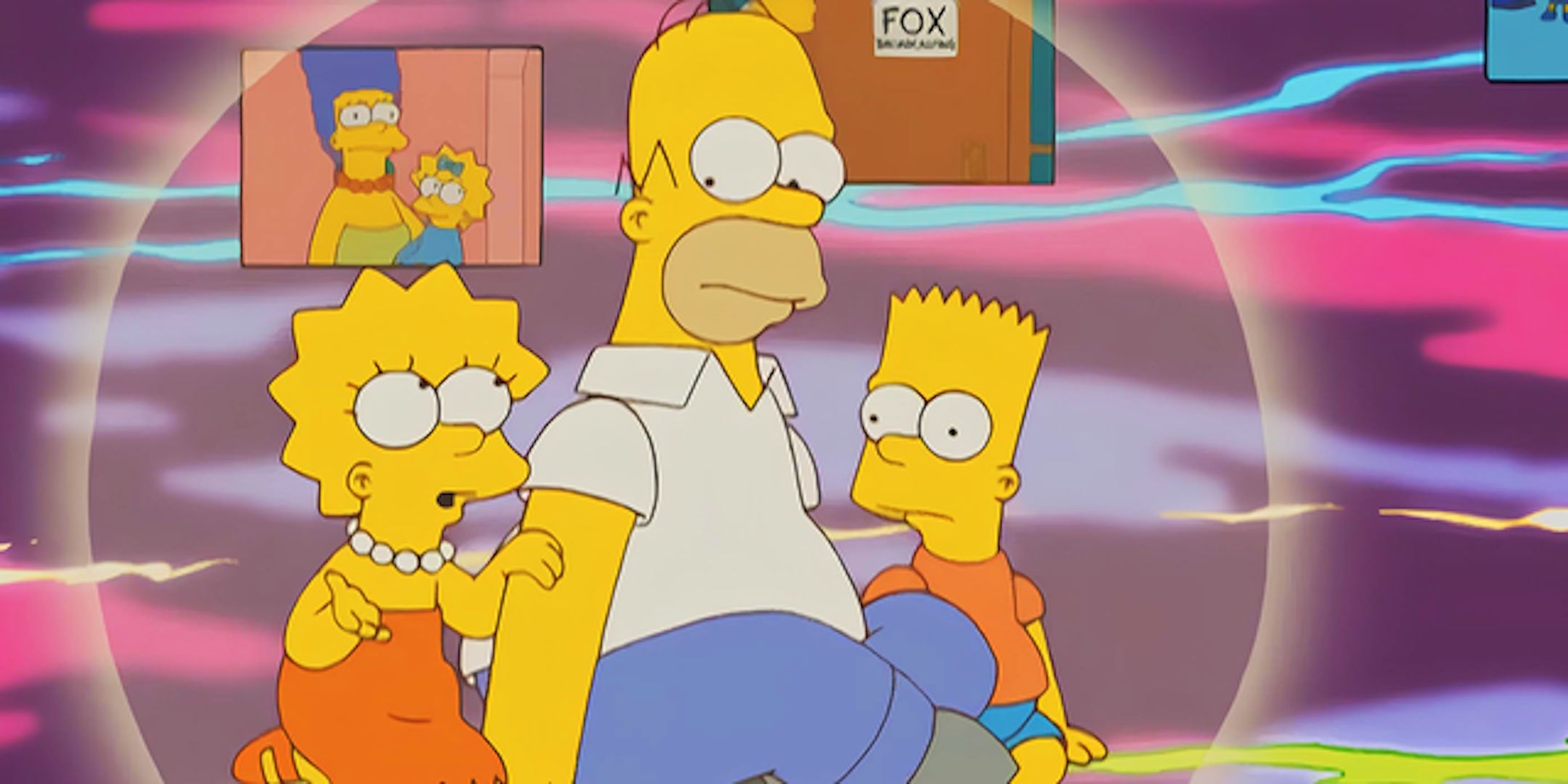 Homer Marge Lisa and Bart float in a void in The Simpsons season 19 episode 9