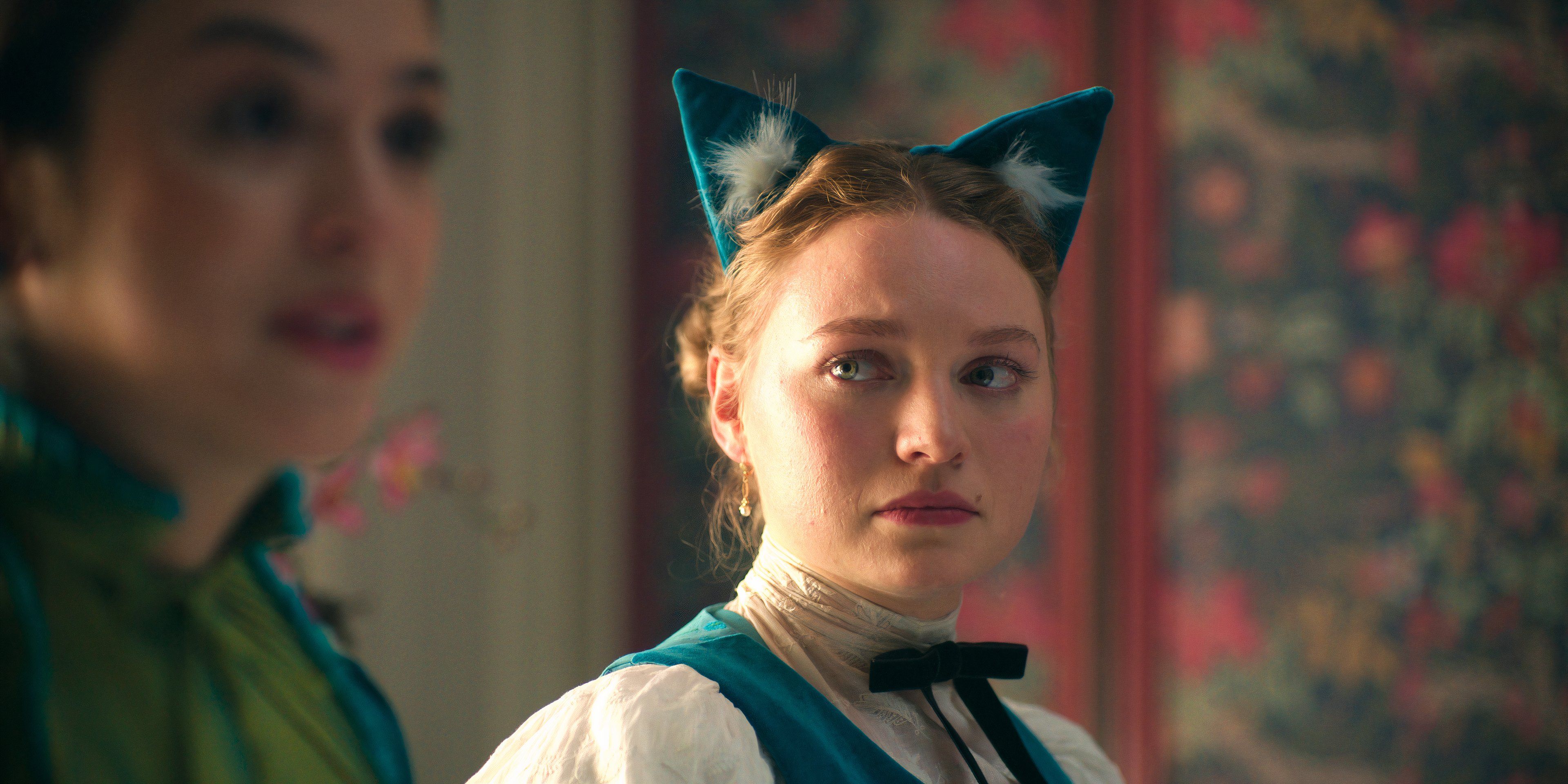 Honoria looking at Mabel with a wistful expression in The Buccaneers season 2 episode 5