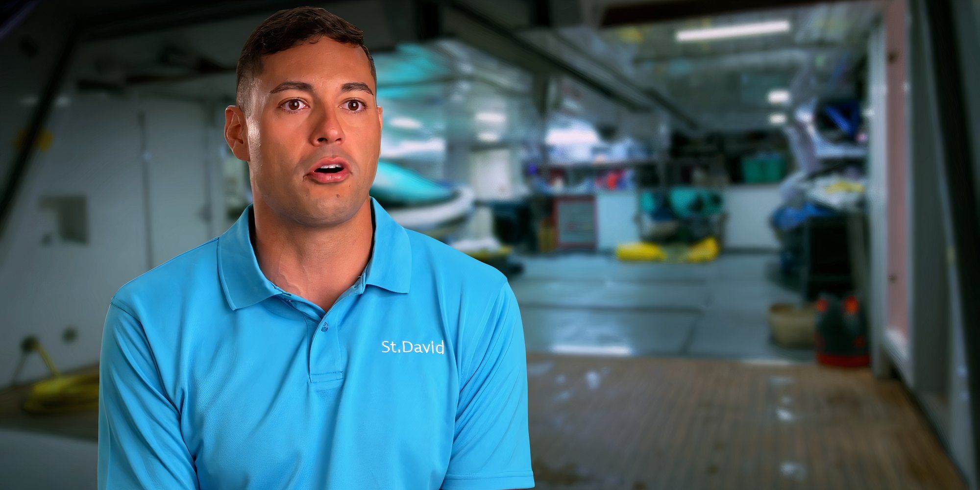 Hugo Ortega gives a confessional in his blue uniform on Below Deck season 12